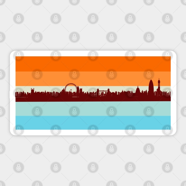 London Skyline Silhouette against Orange and Blues Retro Color Palette Sticker by Off the Page